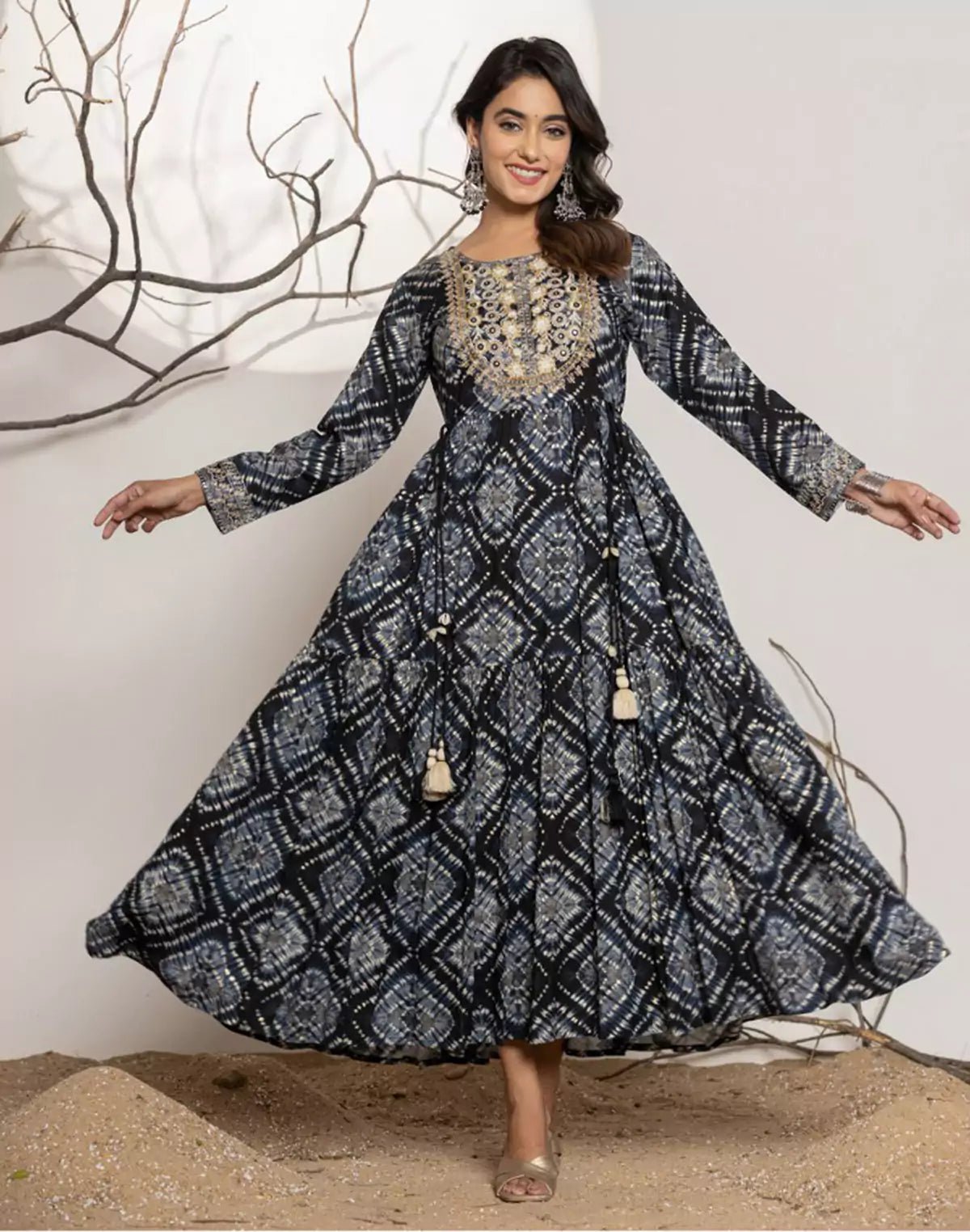 Black Rayon Graphic Anarkali Kurti – South India Shopping Mall