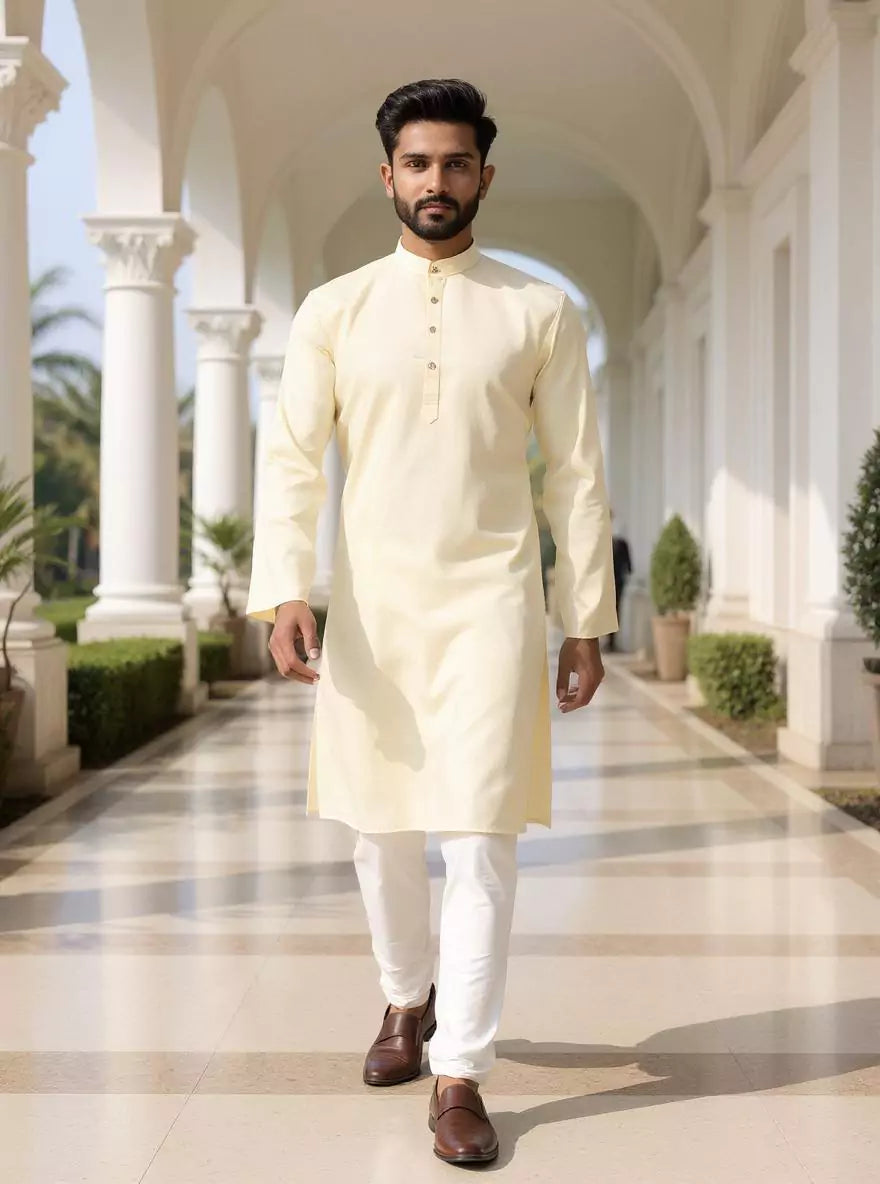 Self Weaving Decent Cotton Fabric Kurta Pyjama Set – South India