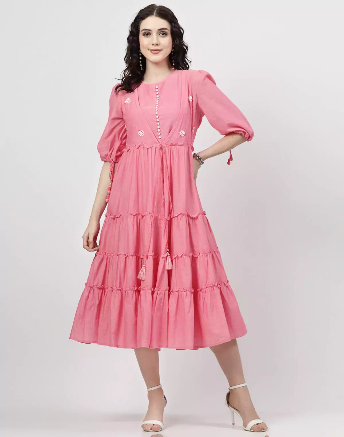 Light Pink Cotton Party Wear Dress with Shrug – South India Shopping Mall