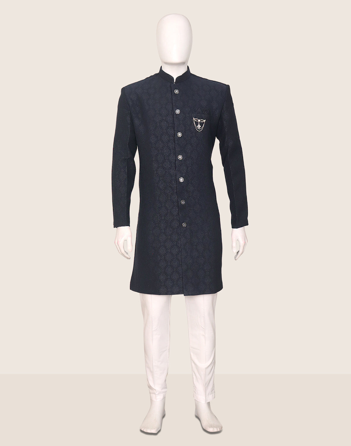 Image of Navy Coloured Jacquard Self Design Semi Indo