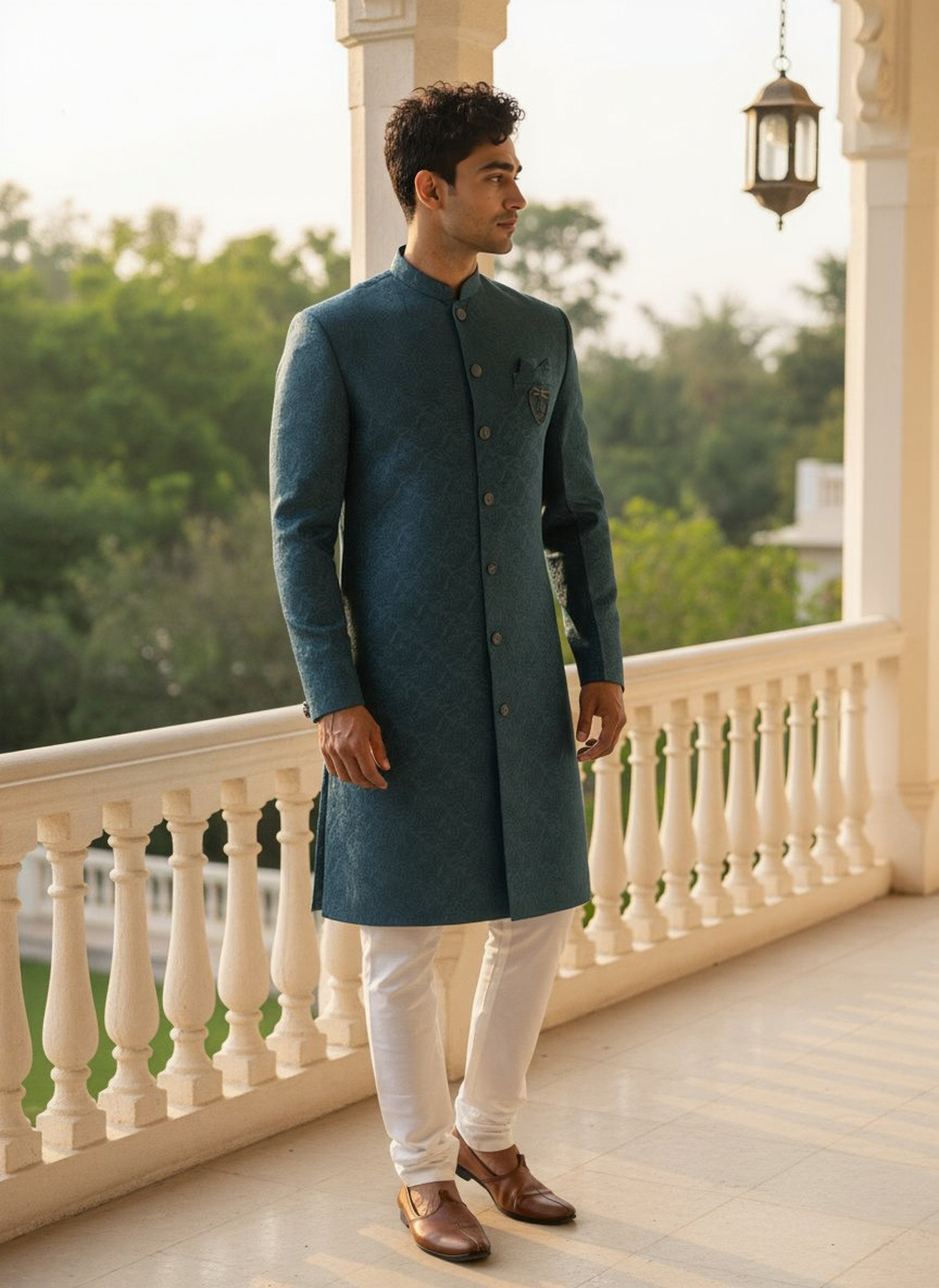 Image of Peacock Self Floral Design Jacquard Semi Indo