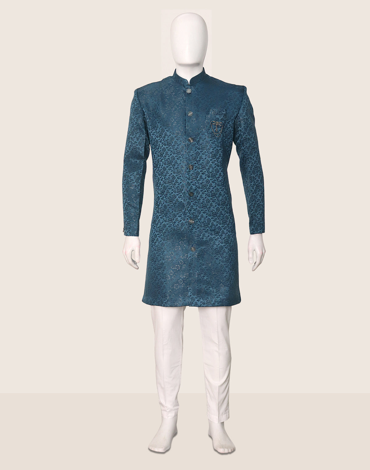 Peacock Self Floral Design Jacquard Semi Indo