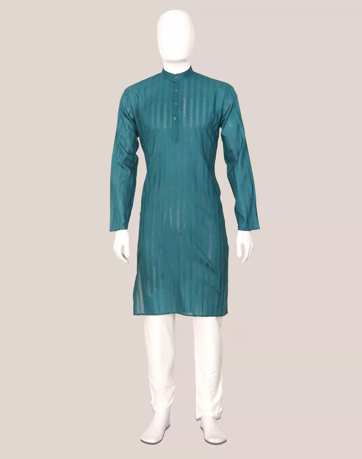 Image of Striped Patterned Cotton Kurta Pajama with Thread work