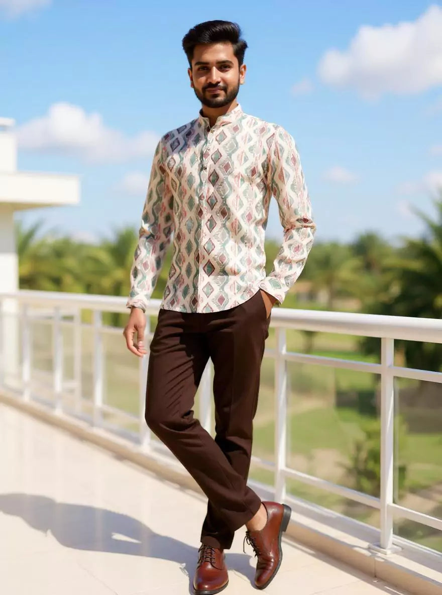 Image of Natural Colour Ikat Printed Giza Cotton Short Kurta