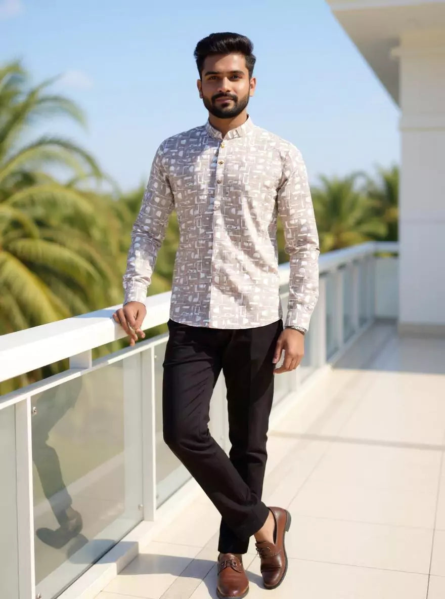 Image of Dust Coloured Glaxo Cotton Geometric Printed Short Kurta