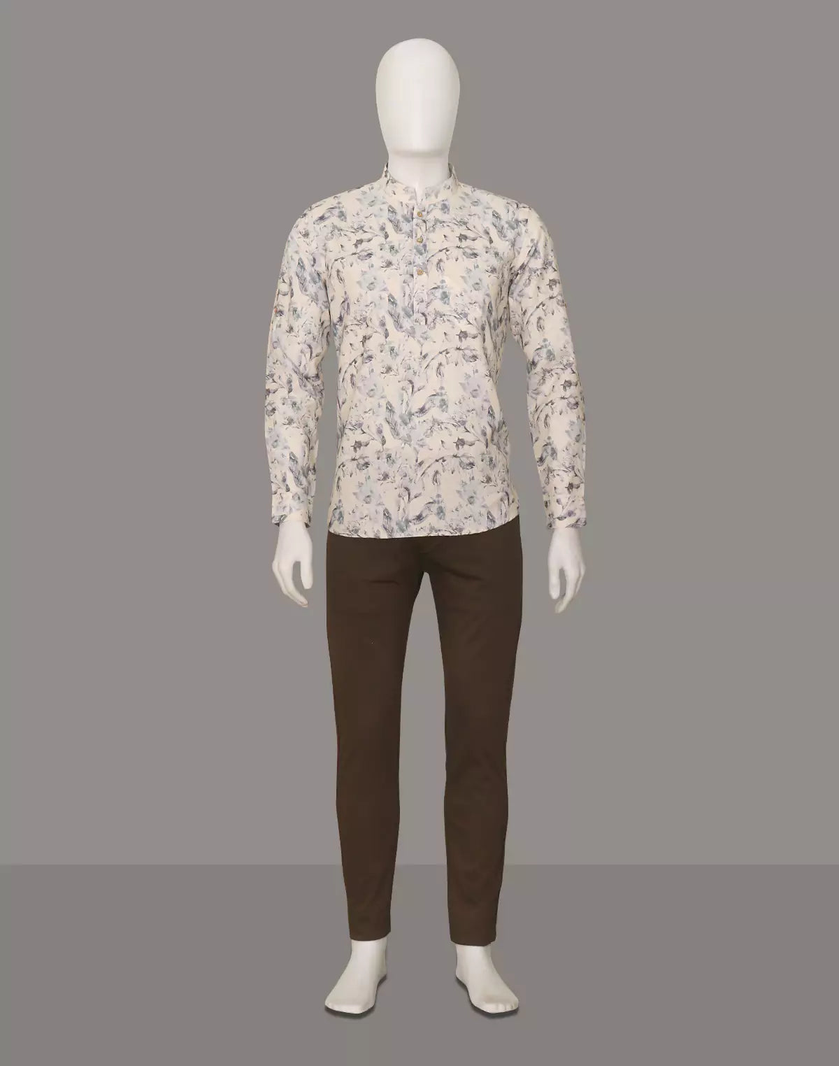 Cream Elegance Glaxo Cotton Floral Print Short Kurta