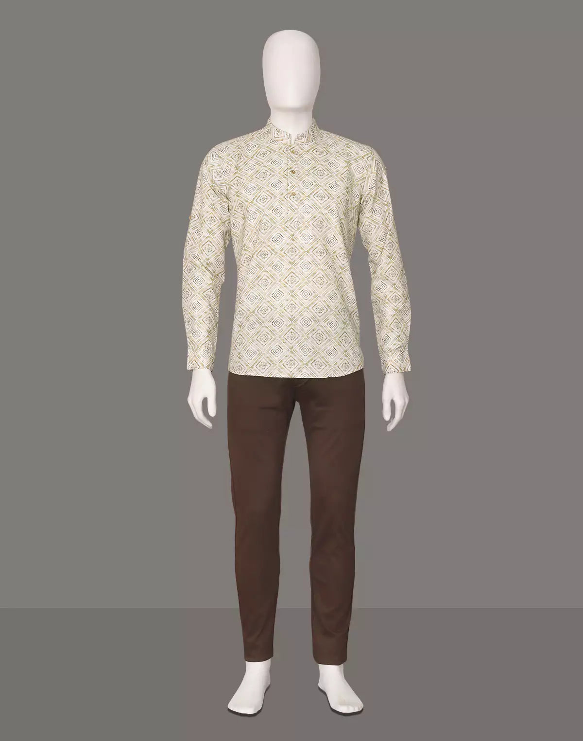 Pista Trellis Patterned Glaxo Cotton Short Kurta for Men