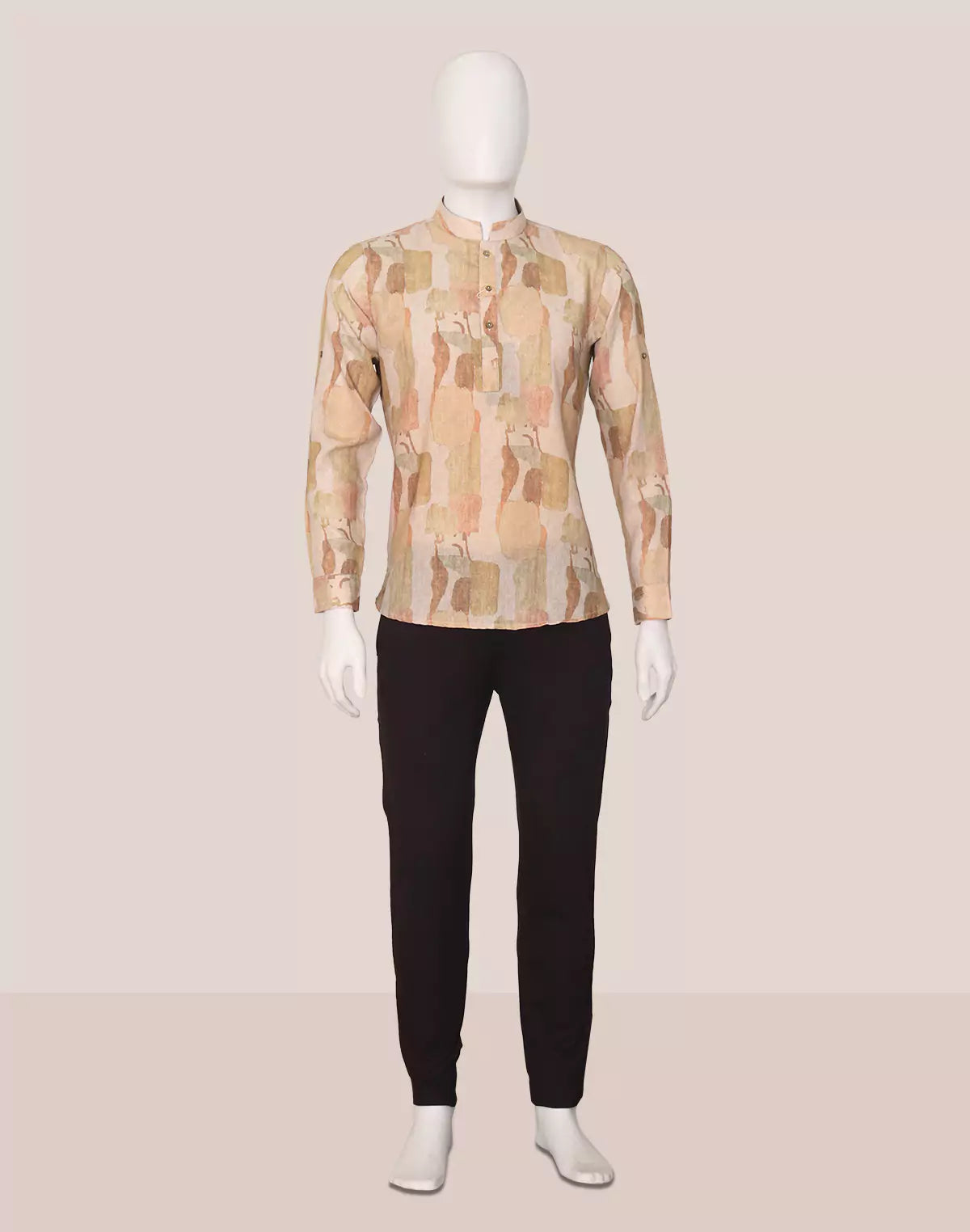Image of Graphic Print Giza Cotton Short Kurta in Brown