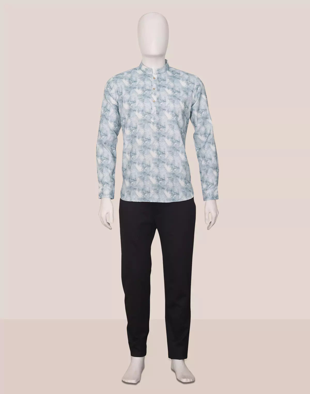Image of Glaxo Cotton Graphic Print Short Kurta in Sky Blue