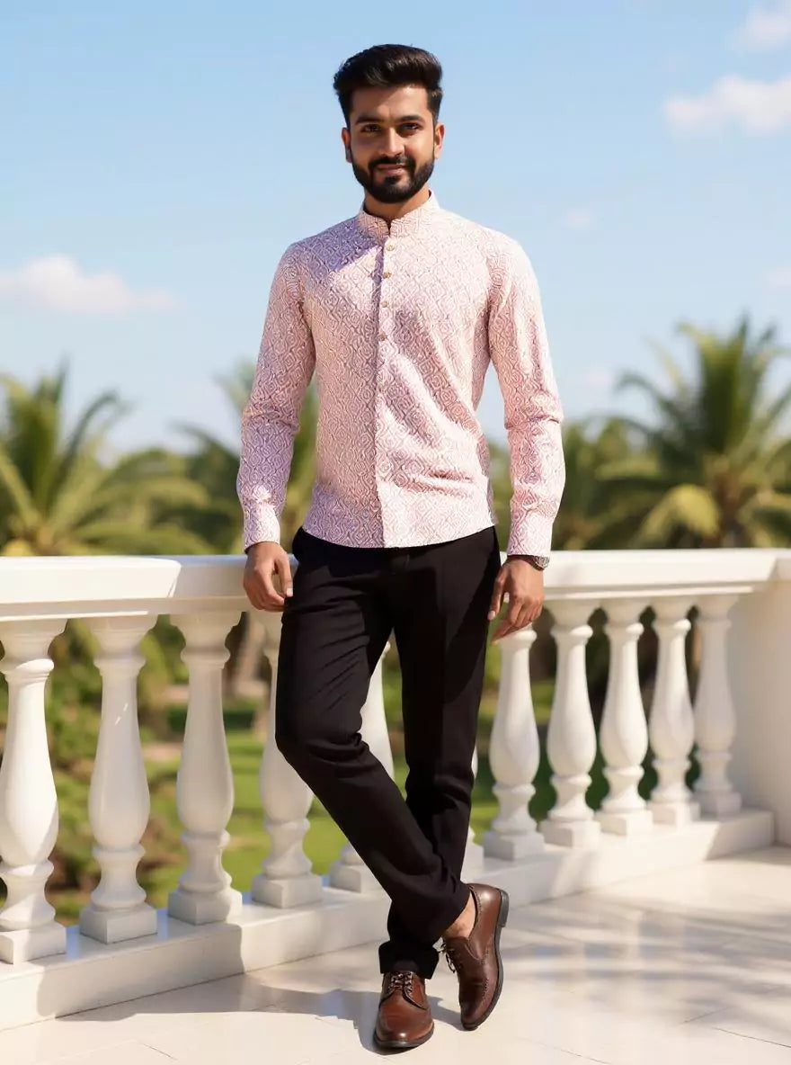 Image of Classy Rust Coloured Geometric Print Glaxo Cotton Short Kurta