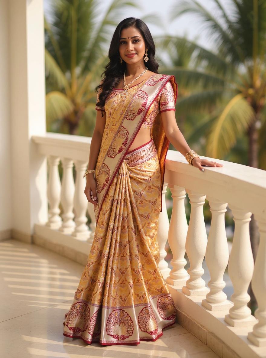 Mustard Floral Kanchi Meenakari Pattu Saree