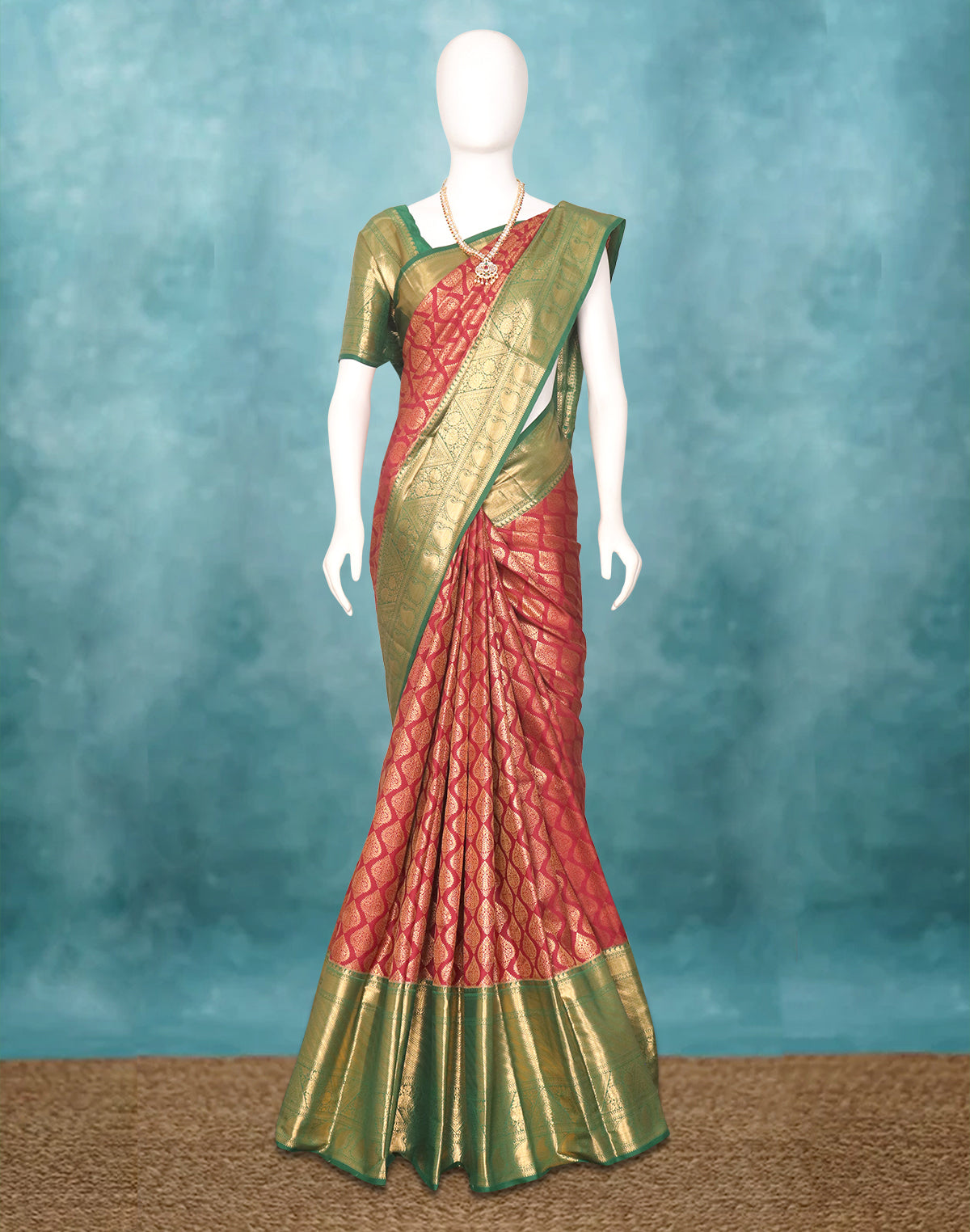 Image of Floral Zari Maroon Kanchi Pattu Silk Saree with Contrast Border