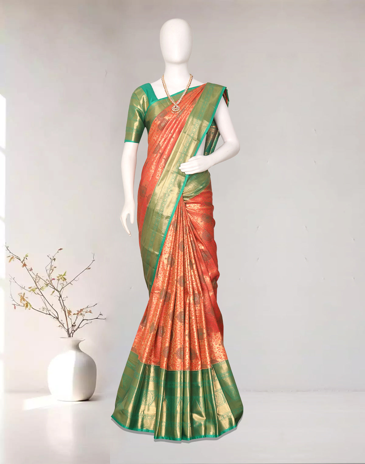 Double Shaded Pink Tissue Meenakari Design Kanchi Pattu Silk Saree