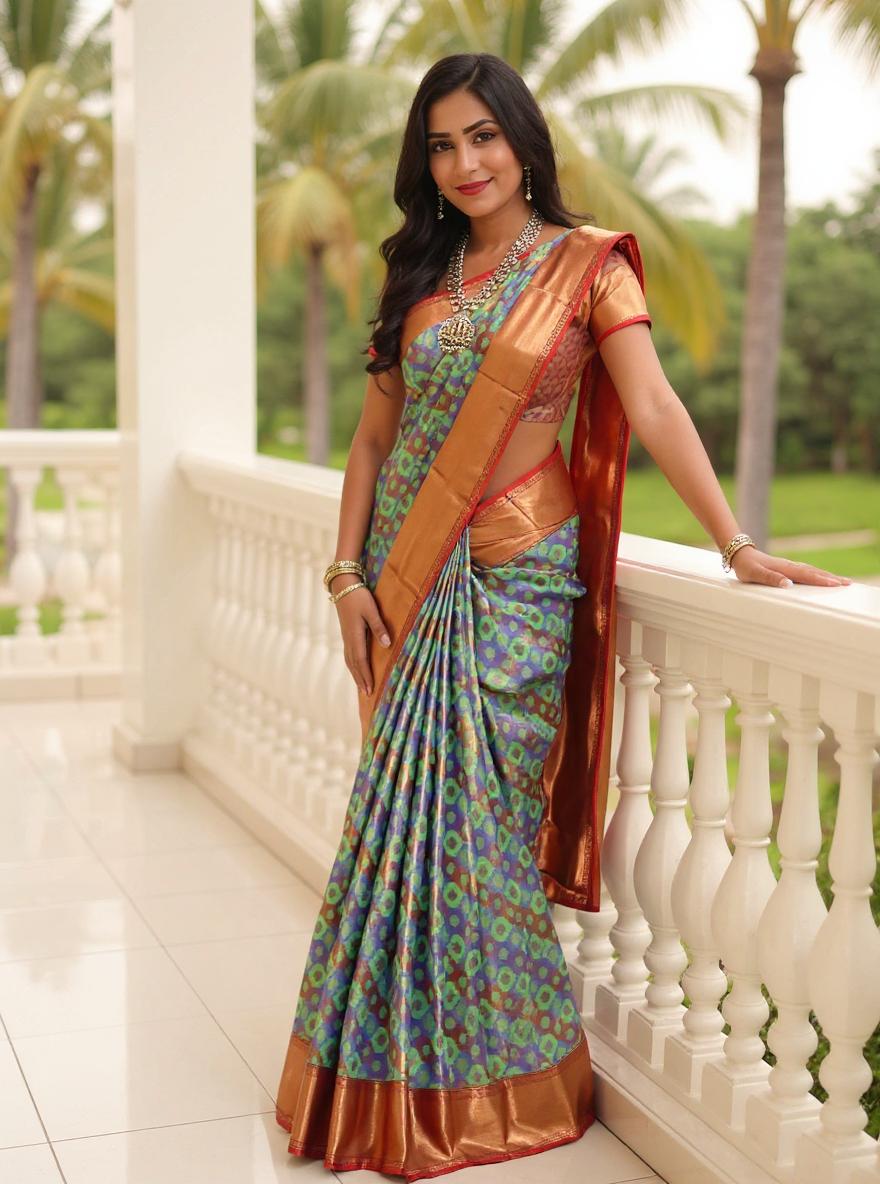Double Shaded Multi Color Tissue Jaal Kanchi Padiya Pattu Brocade Saree