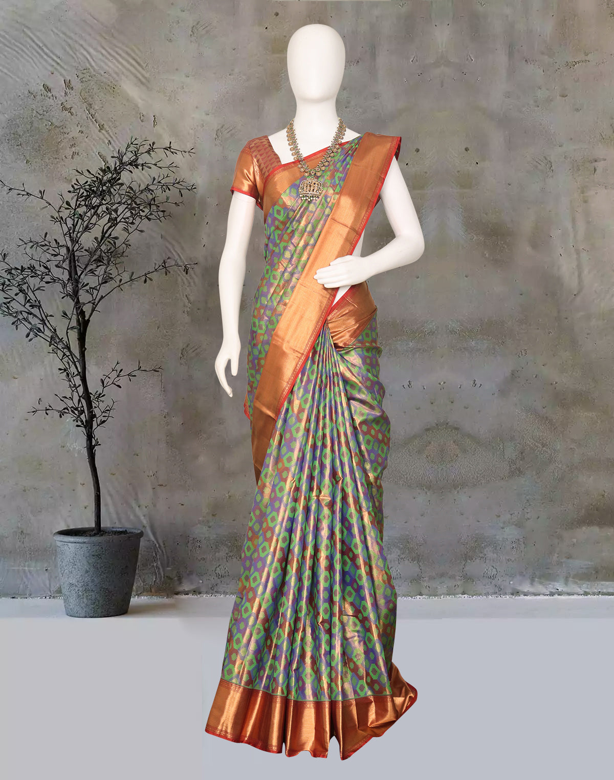 Double Shaded Multi Color Tissue Jaal Kanchi Padiya Pattu Brocade Saree