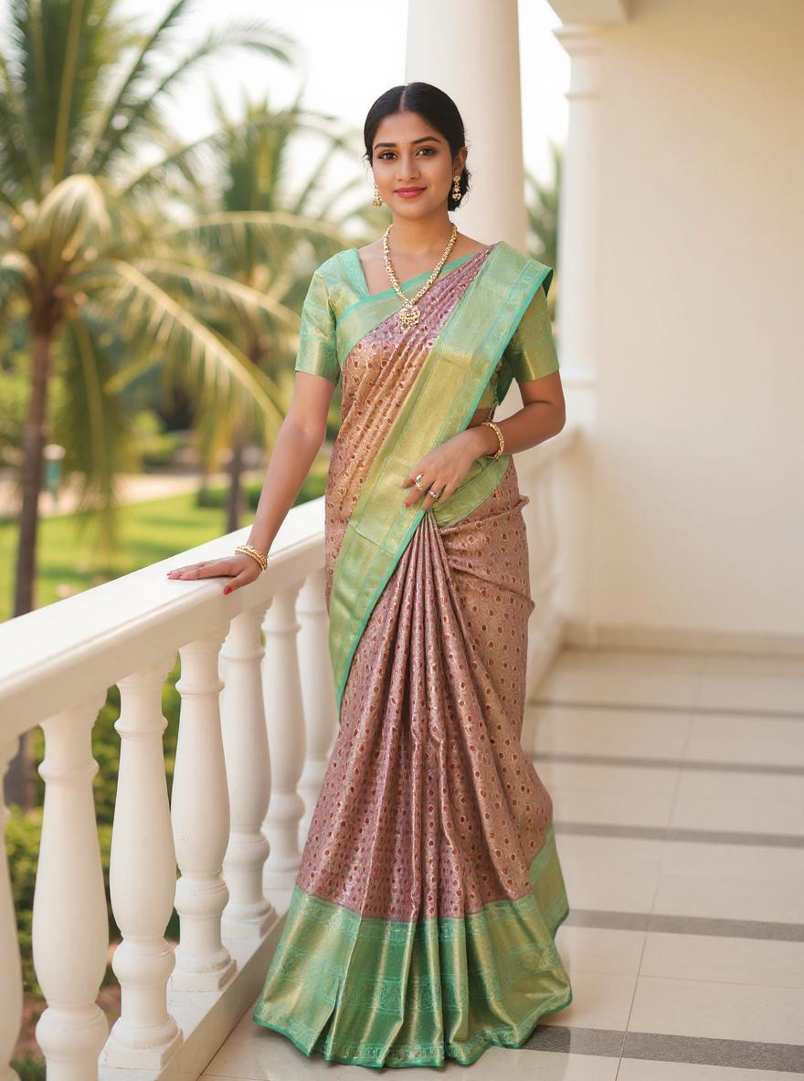 Image of Double Shaded Floral Motifs Maroon Tissue Jaal Kanchi Padiya Pattu Silk Saree