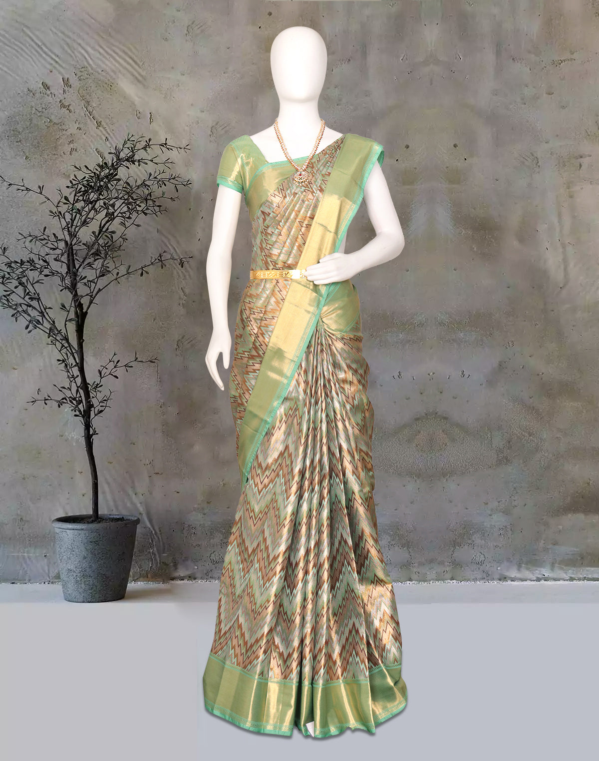 Double Shaded Tissue Jaal Multi Color Zig Zag Patterned Kanchi Padiya Pattu Silk Saree