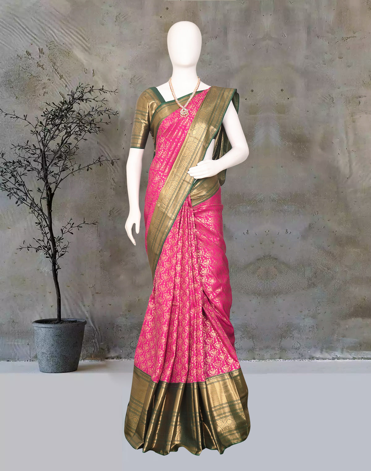 Image of Rani Pink Floral Zari Kanchi Pattu Silk Saree