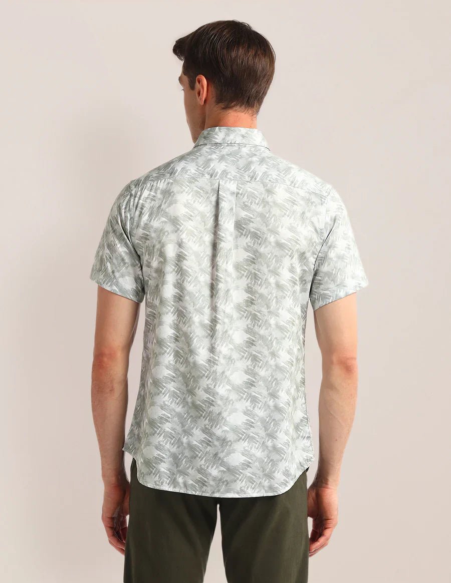 Image of Abstract Print Light Green Satin Men's Shirt - South India Shopping Mall
