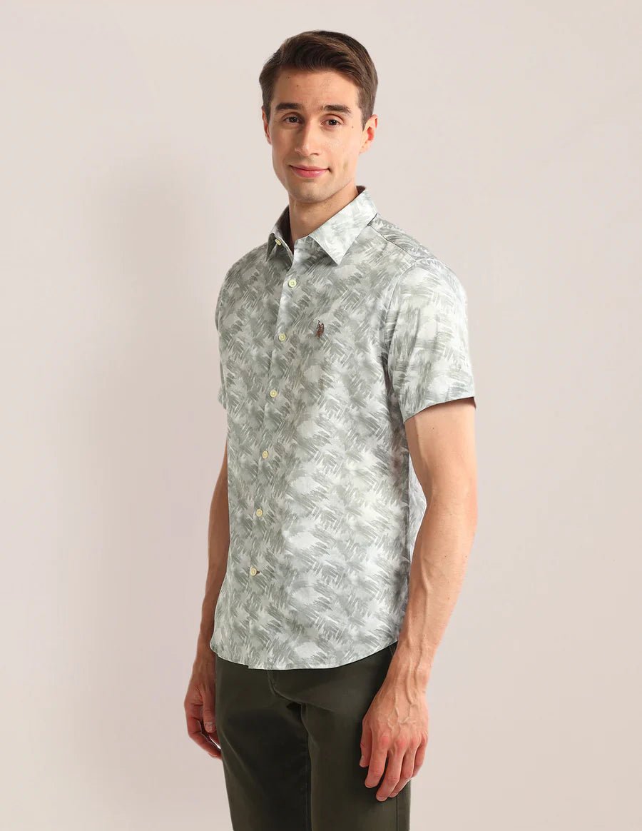 Image of Abstract Print Light Green Satin Men's Shirt - South India Shopping Mall