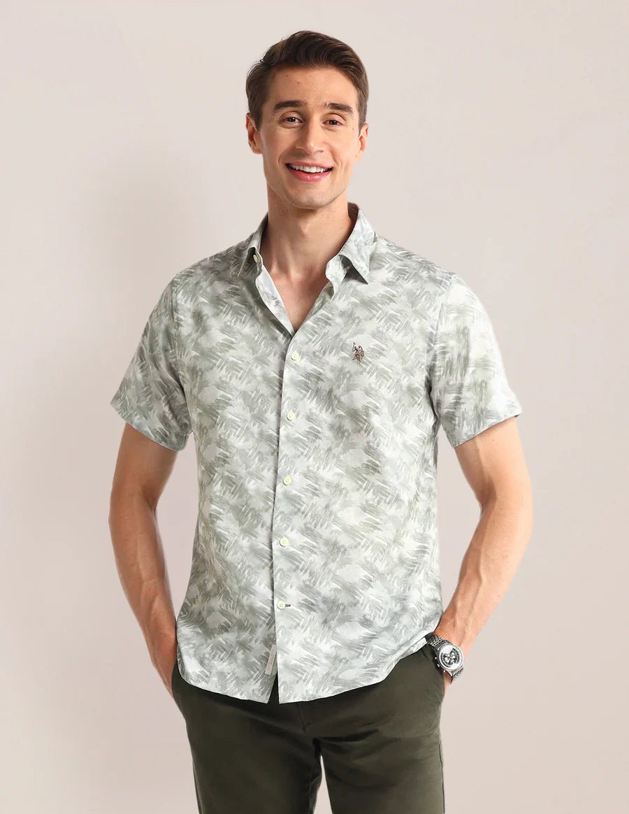 Image of Abstract Print Light Green Satin Men's Shirt - South India Shopping Mall