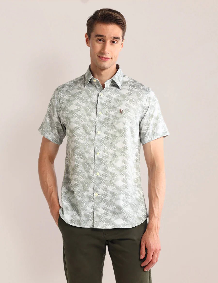 Image of Abstract Print Light Green Satin Men's Shirt - South India Shopping Mall