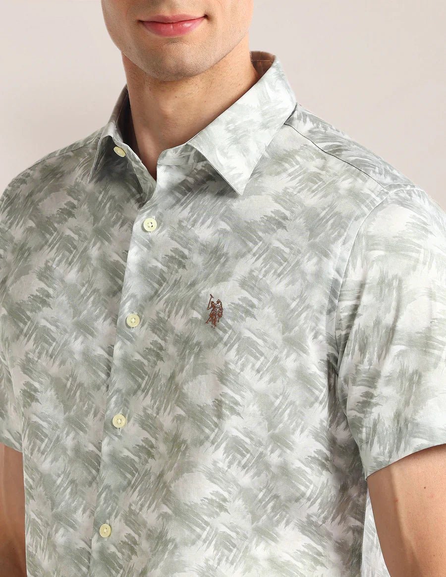 Image of Abstract Print Light Green Satin Men's Shirt - South India Shopping Mall