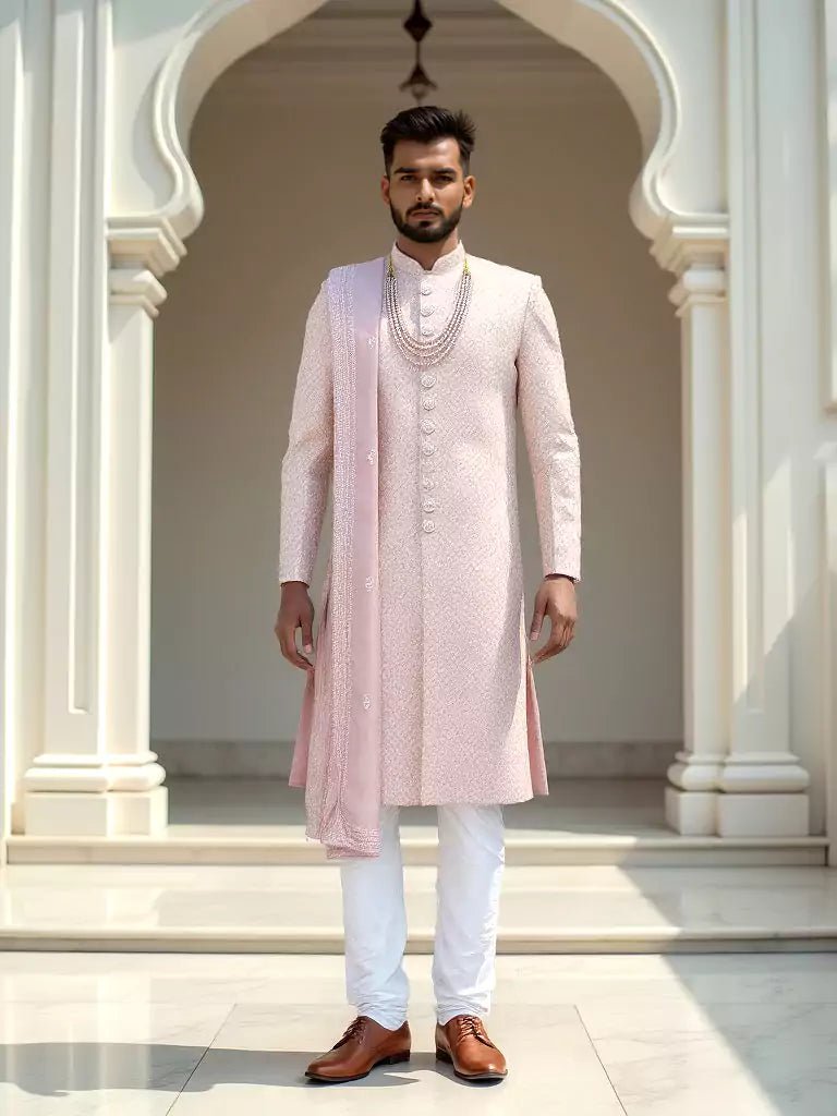 Image of All Over Beautifully Thread work Onion Georgette Indo Set with Elegant Dupatta - South India Shopping Mall