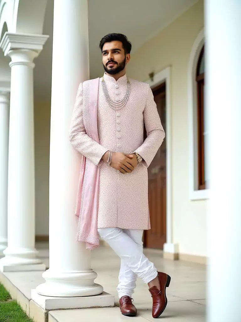 Image of All Over Beautifully Thread work Onion Georgette Indo Set with Elegant Dupatta - South India Shopping Mall