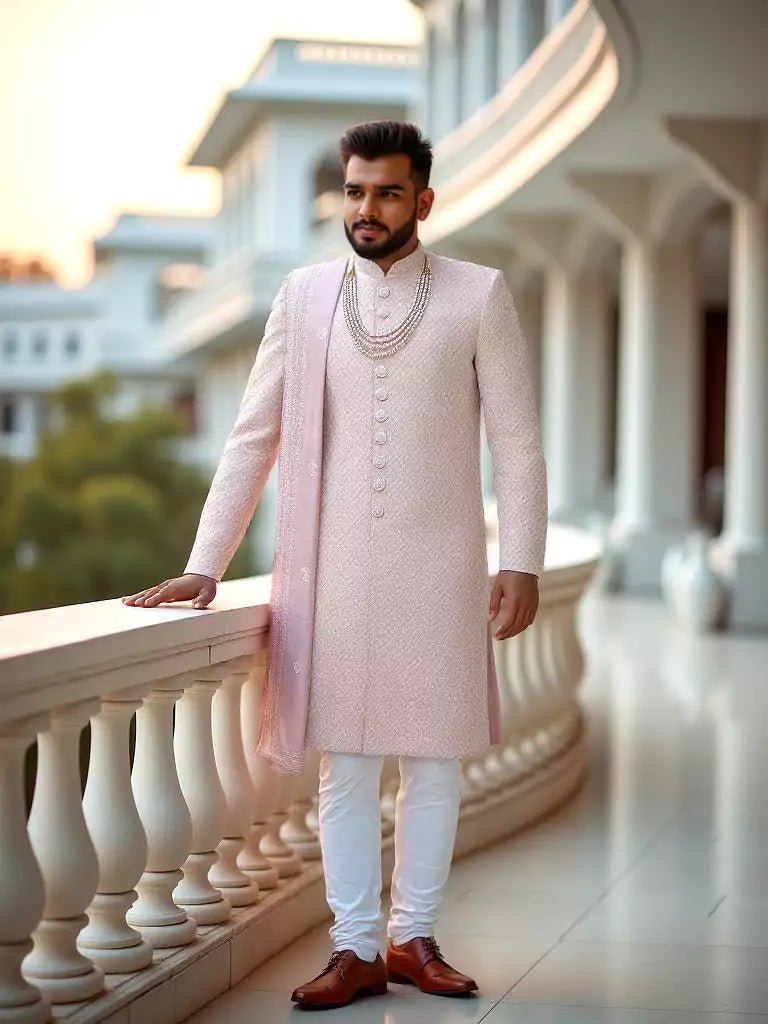 All Over Beautifully Thread work Onion Georgette Indo Set with Elegant Dupatta - South India Shopping Mall