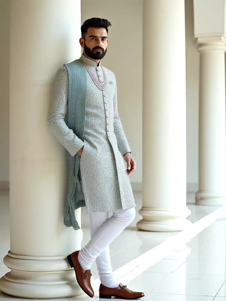 Image of All Over Beautifully Thread work Sea Green Georgette Indo Set with Elegant Dupatta - South India Shopping Mall