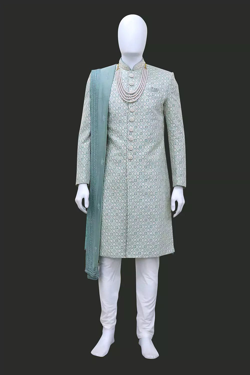 Image of All Over Beautifully Thread work Sea Green Georgette Indo Set with Elegant Dupatta - South India Shopping Mall