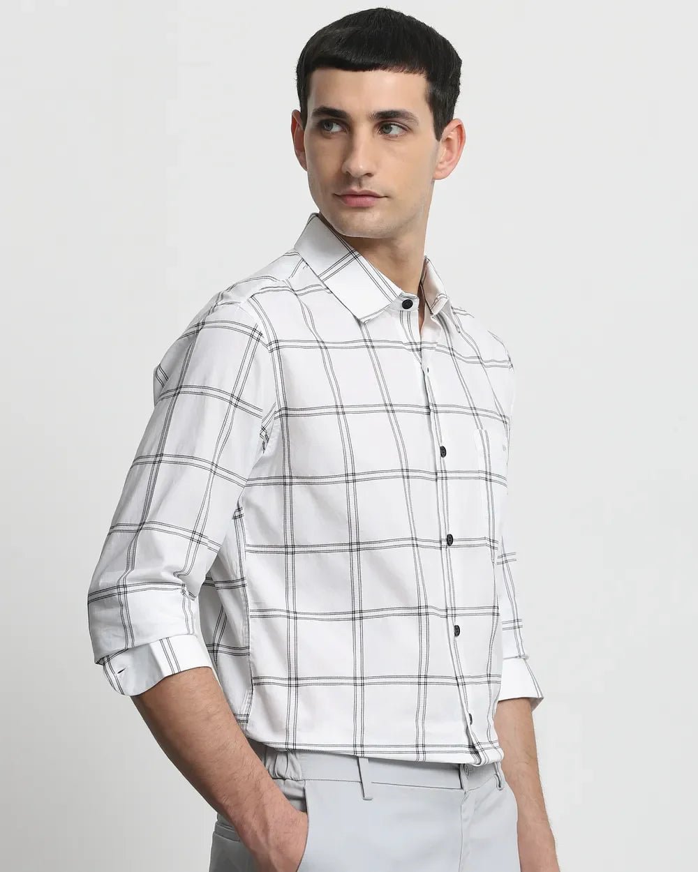 Image of All Over Checkered Full Sleeve Slim Fit Cotton Shirt - South India Shopping Mall