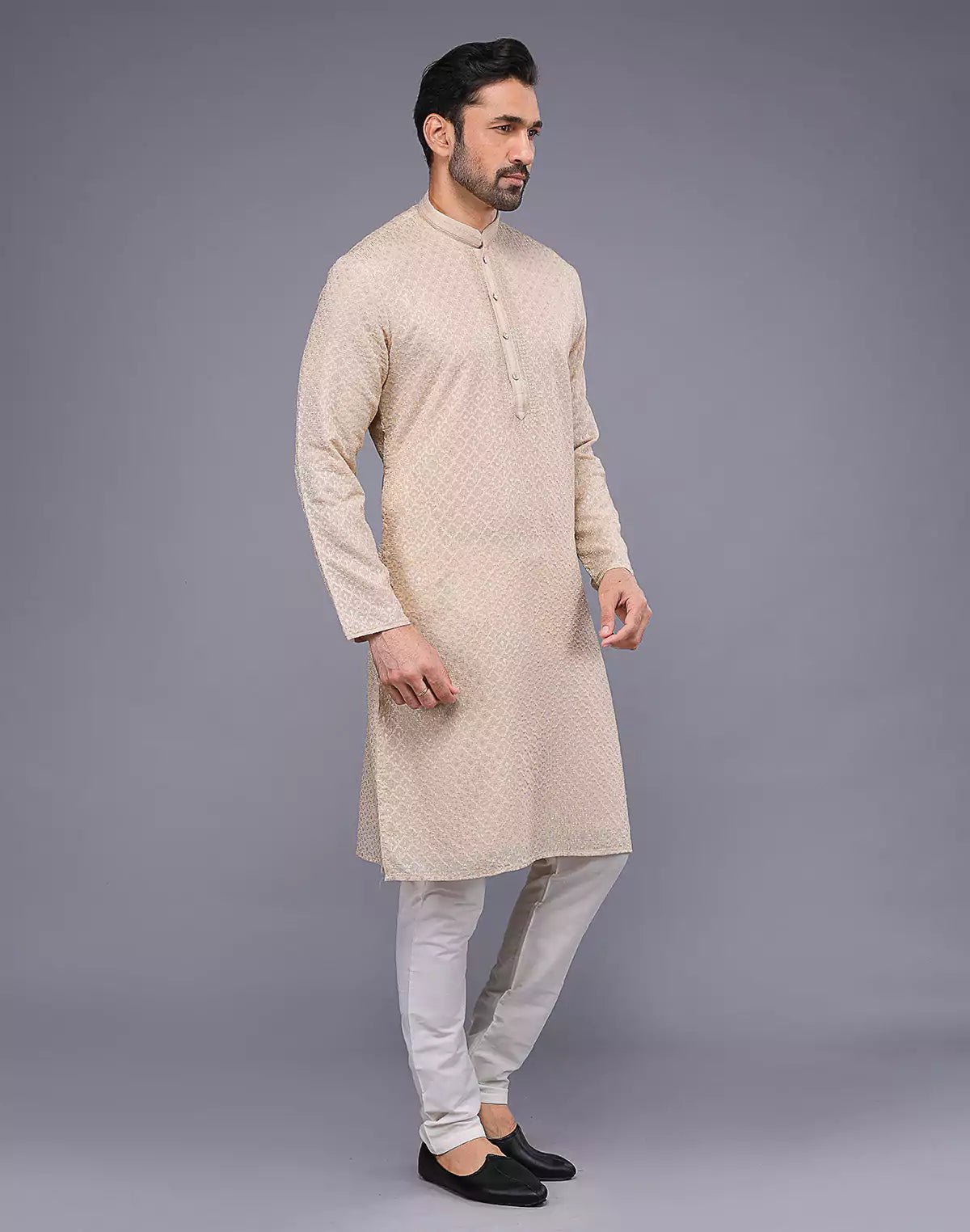 Image of All Over Embellished Work Georgette Fawn Colour Kurta Set - South India Shopping Mall