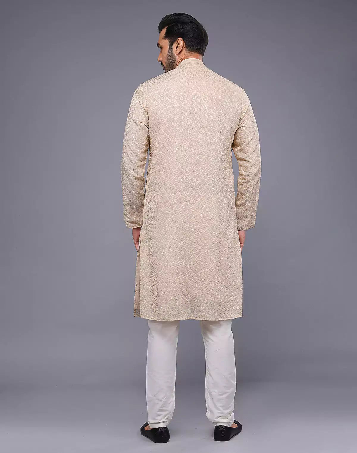 Image of All Over Embellished Work Georgette Fawn Colour Kurta Set - South India Shopping Mall