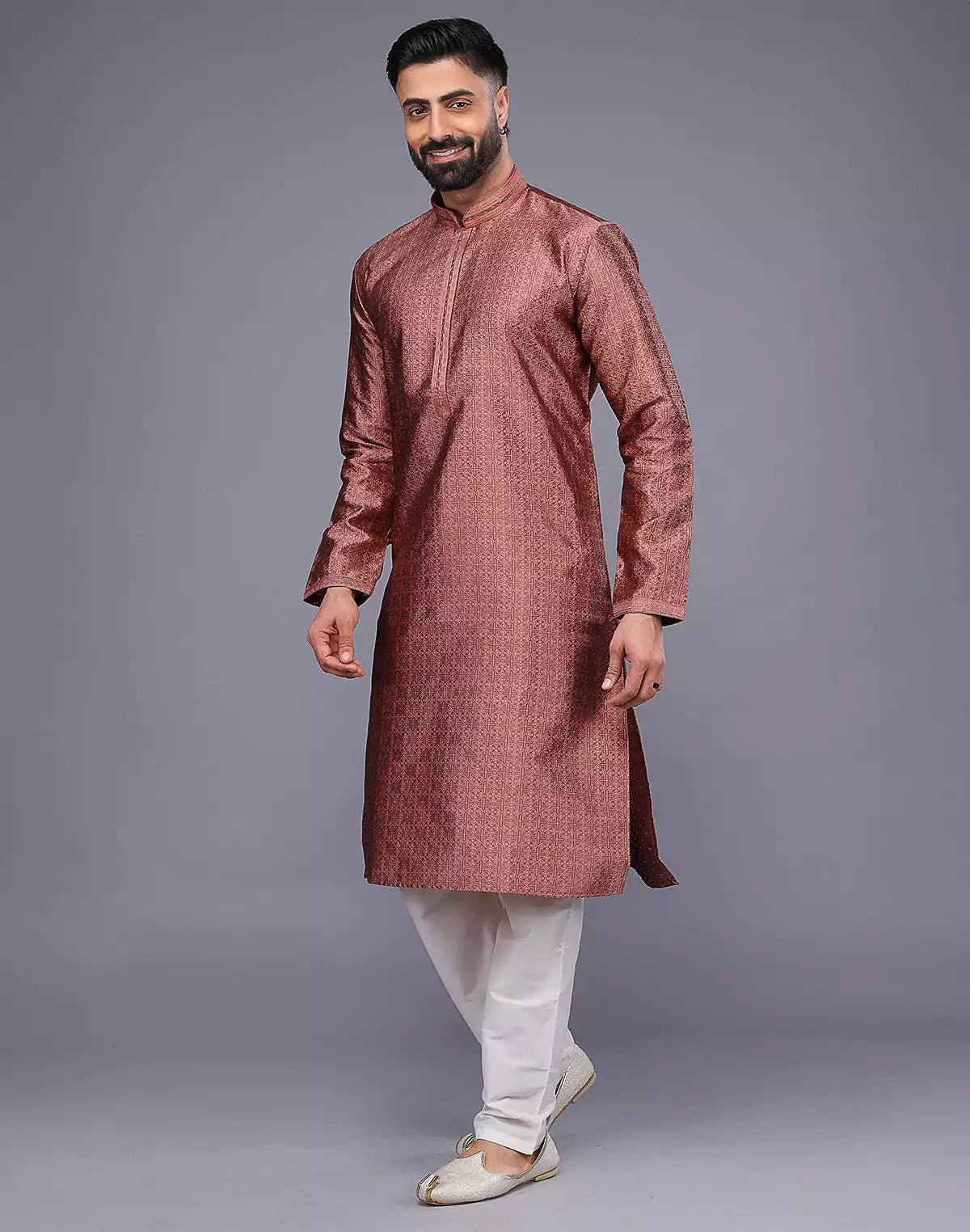 Image of All Over Floral Design Embroidery Work Soft Silk Kurta Set - South India Shopping Mall