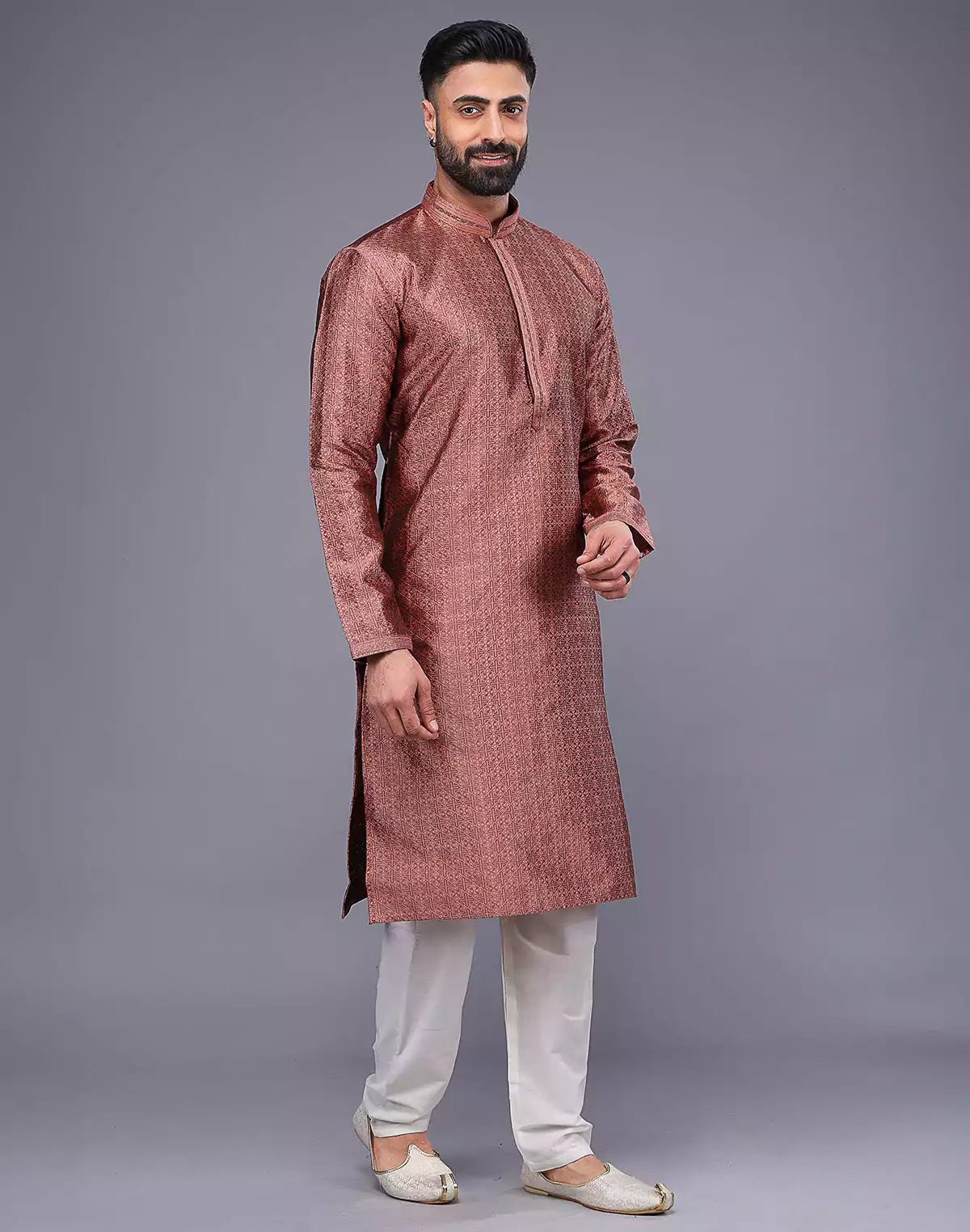 Image of All Over Floral Design Embroidery Work Soft Silk Kurta Set - South India Shopping Mall