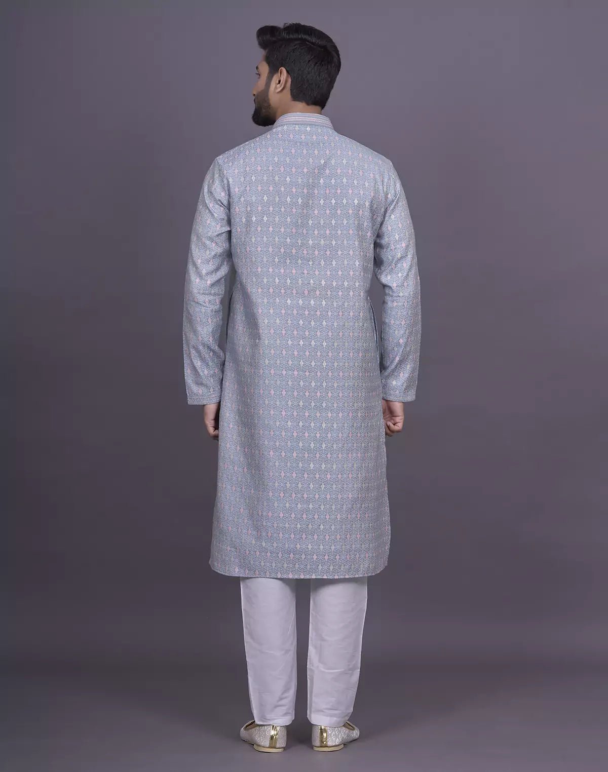 All Over Floral Design Grey Color Jacquard Kurta Pyjama Set - South India Shopping Mall