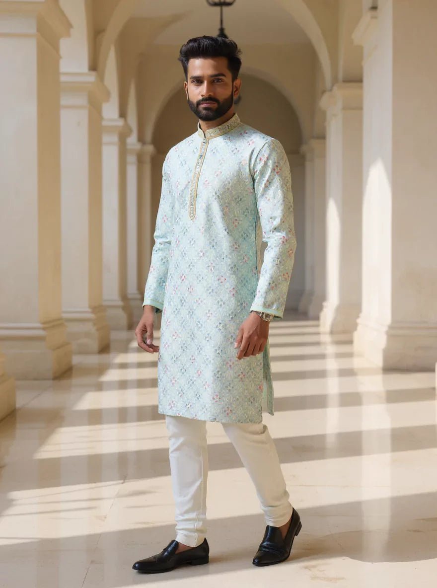 Image of All Over Floral Embroidery work Raw Silk Kurta Pajama - South India Shopping Mall