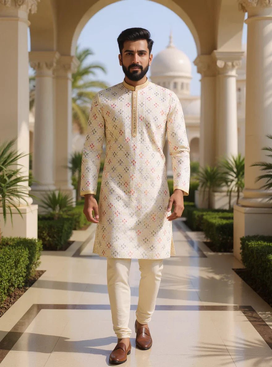 Image of All Over Floral Embroidery work Raw Silk Kurta Pajama - South India Shopping Mall