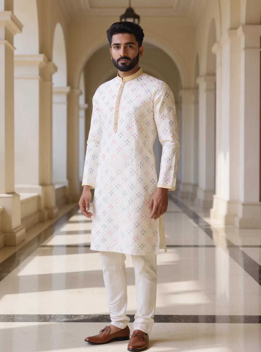 Image of All Over Floral Embroidery work Raw Silk Kurta Pajama - South India Shopping Mall