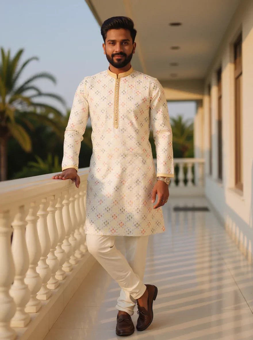 Image of All Over Floral Embroidery work Raw Silk Kurta Pajama - South India Shopping Mall