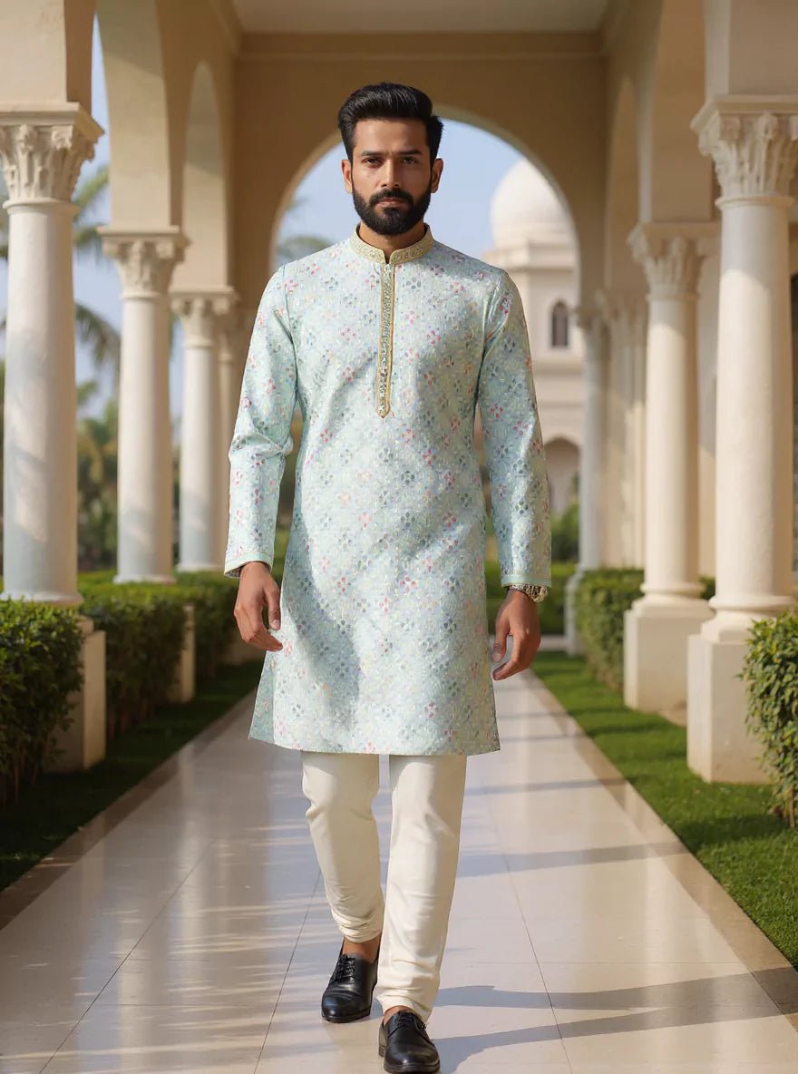Image of All Over Floral Embroidery work Raw Silk Kurta Pajama - South India Shopping Mall
