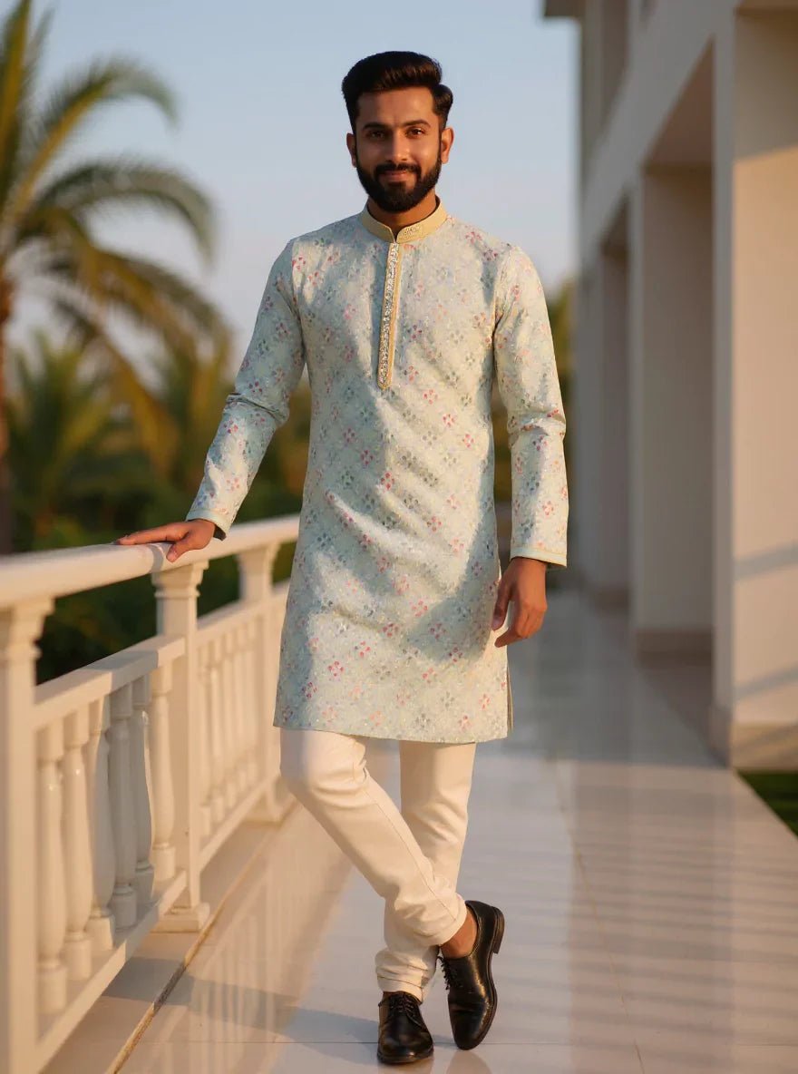 Image of All Over Floral Embroidery work Raw Silk Kurta Pajama - South India Shopping Mall