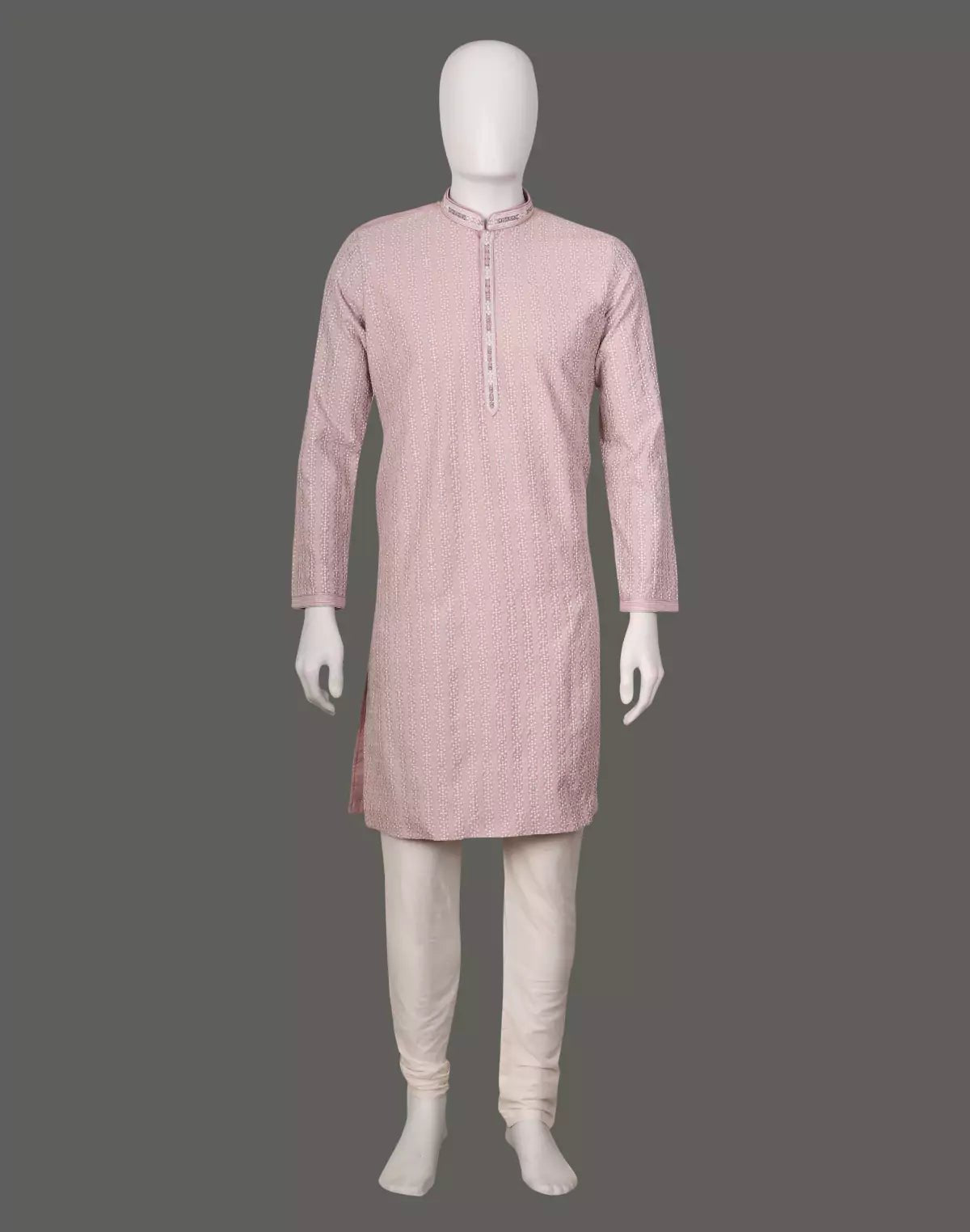 All Over Floral Embroidery work Raw Silk Onion Coloured Kurta Pyjama Set - South India Shopping Mall