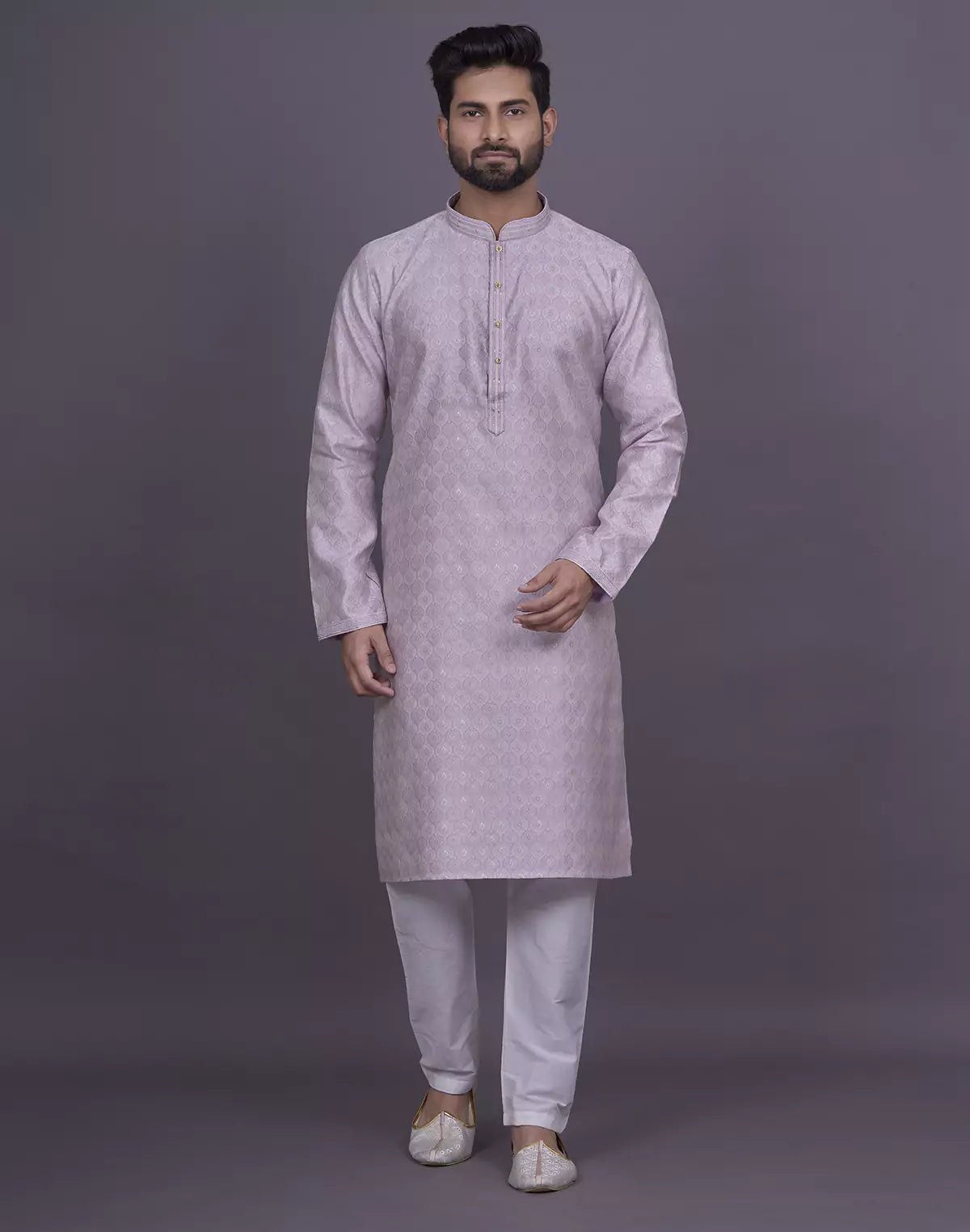 Image of All Over Floral Patterned Purple Soft Silk Elegance Kurta Pajama - South India Shopping Mall