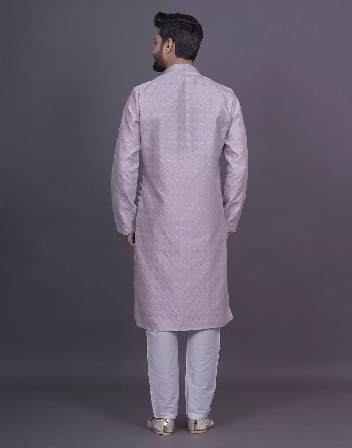 Image of All Over Floral Patterned Purple Soft Silk Elegance Kurta Pajama - South India Shopping Mall