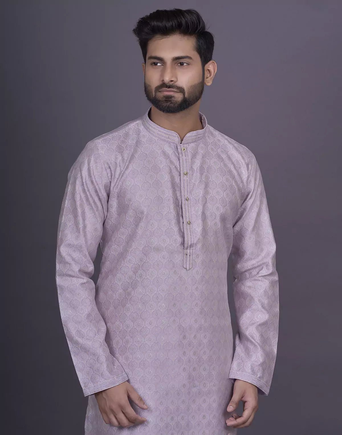 Image of All Over Floral Patterned Purple Soft Silk Elegance Kurta Pajama - South India Shopping Mall