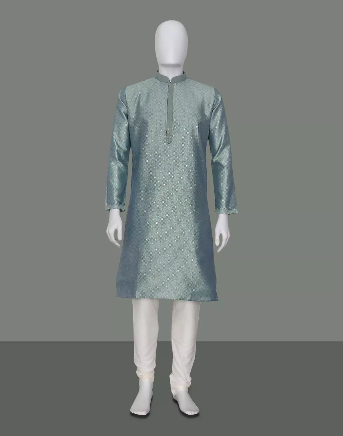 Image of All Over Floral Self Design Jacquard Kurta Pyjama Set in Pista - South India Shopping Mall