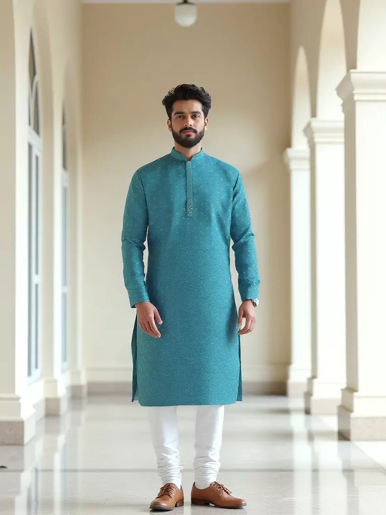 All Over Floral Self Design Jacquard Kurta Pyjama Set in Rama - South India Shopping Mall